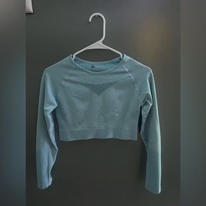 Blue long-sleeve workout top